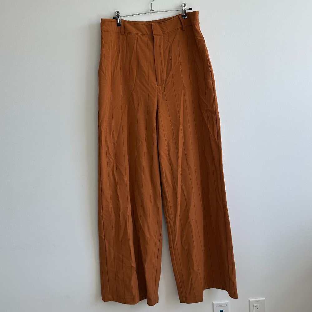 Danielle Bernstein High Rise Wide Leg Pinstripe Pants Sz 10 Dark Orange Color